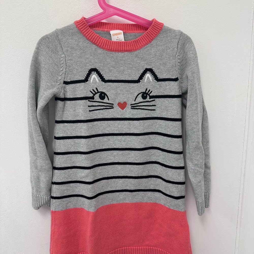 Gymboree Gray and Pink Cat Face Sweater